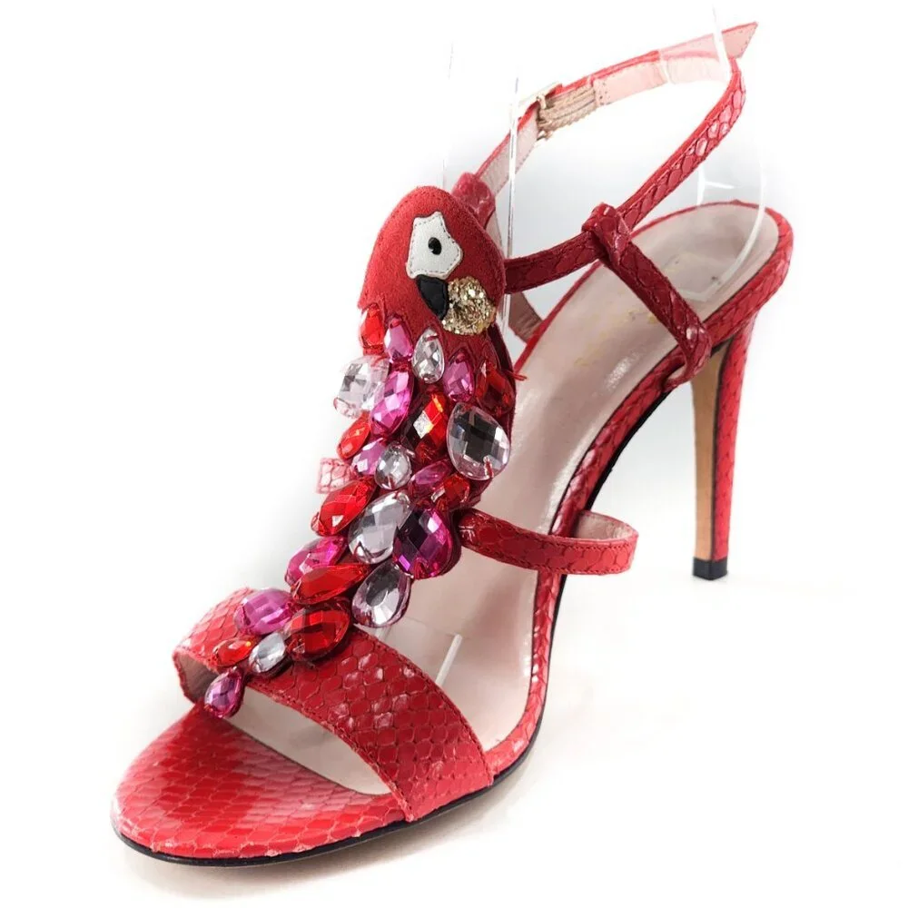 KATE SPADE Idalou Parrot Embellished Sandal Snake Embossed Leather‎
